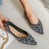 Pointed Toe Rhinestone Pearl Decor Flats Oshnow
